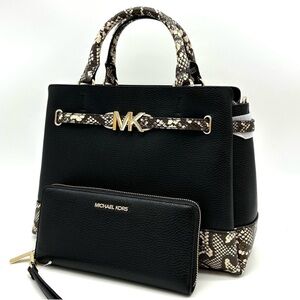 Michael Kors Large Reed Satchel Crossbody Bag & Large Continental Wallet Black